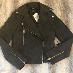 Grey Faux Suede Moto Jacket